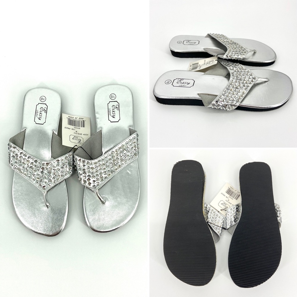 JUST IN Silver Sequins Wedge Flip Flop Sandals - Picture 9 of 12